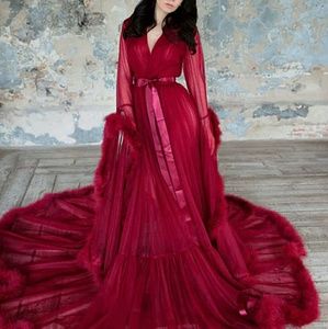 Dark Red feather fur robe
